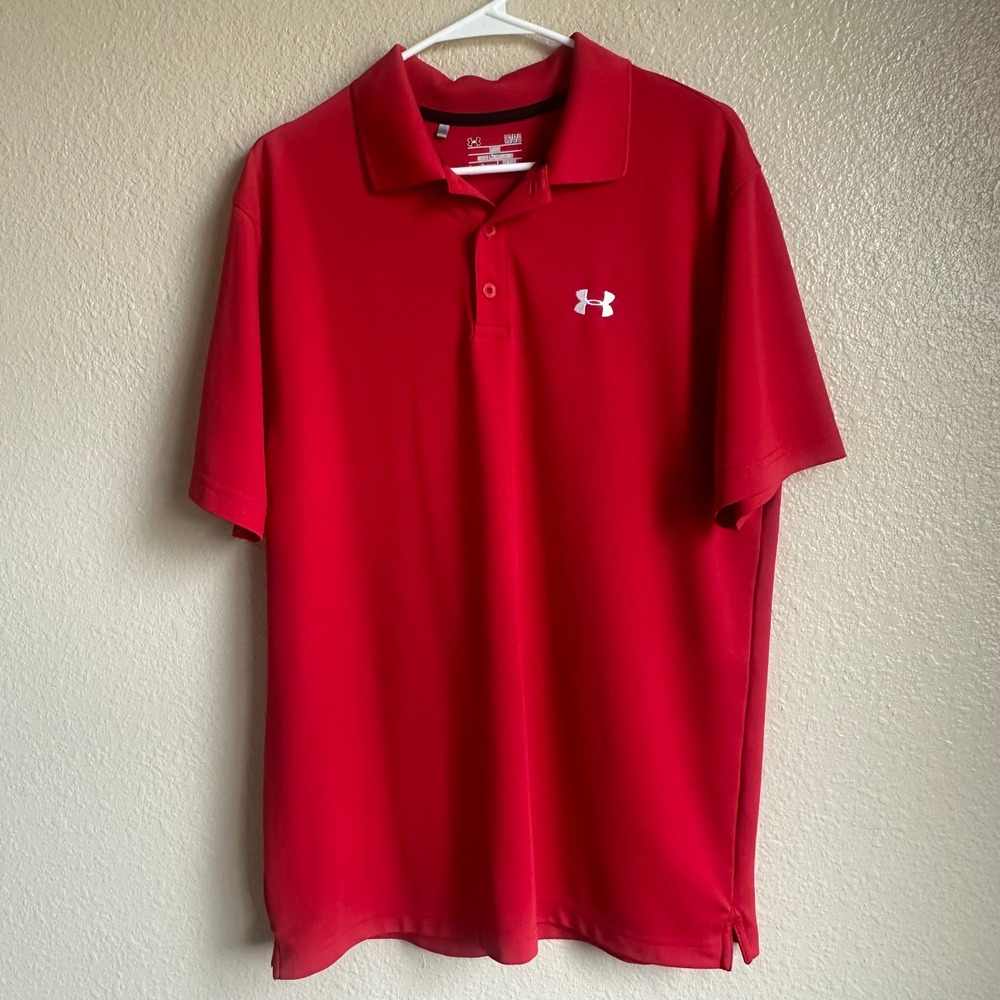Under Armour Golf Polo HeatGear Loose Short Sleeve Red Shirt Mens Size Large - Picture 1 of 10